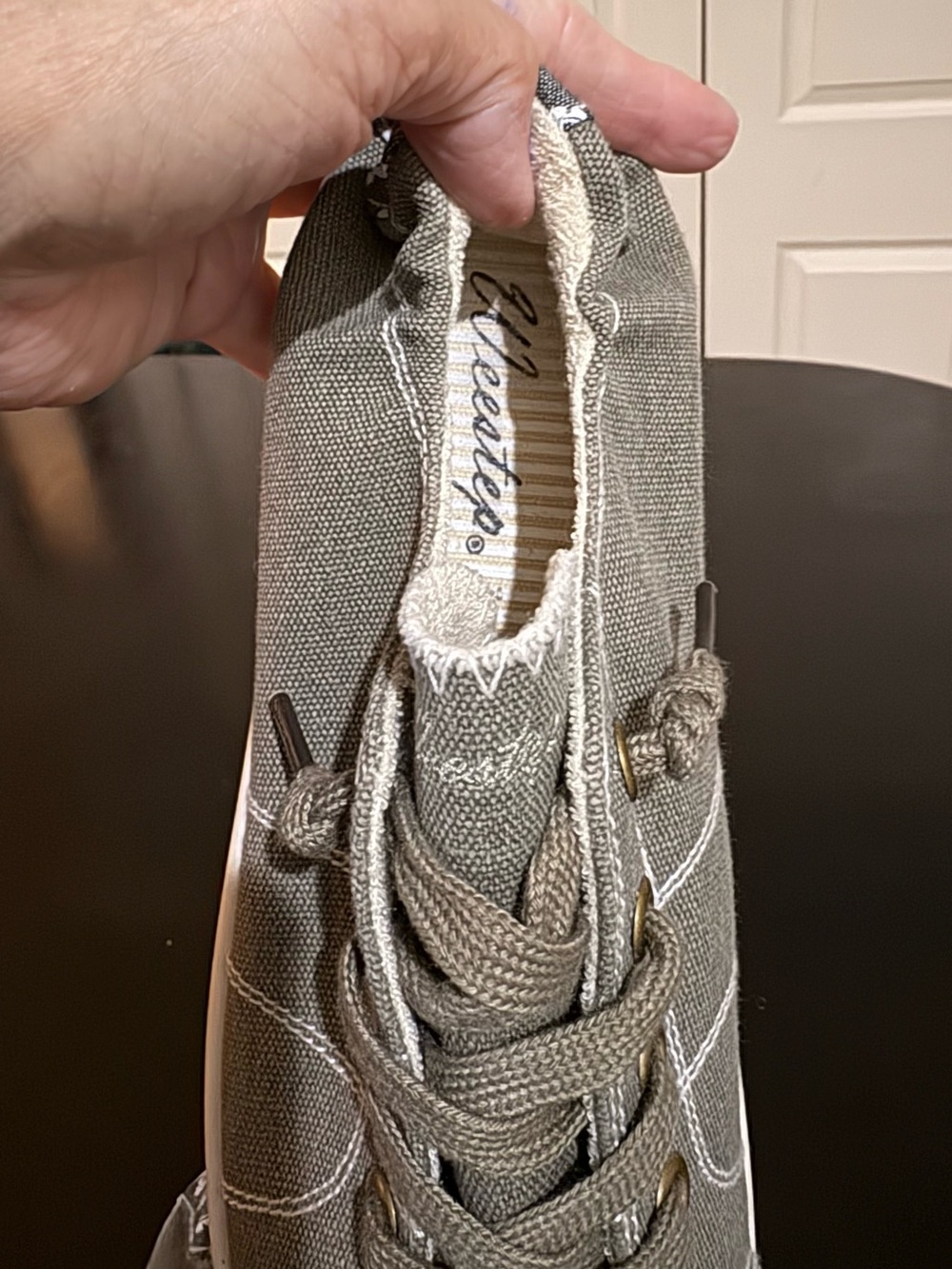 Casual Olive/gray Canvas Slip-On Sneakers with Laces - Picture 6 of 11